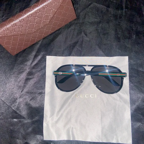 GUCCIMen's Square Acetate Sunglasses with Signature Web authentic!!